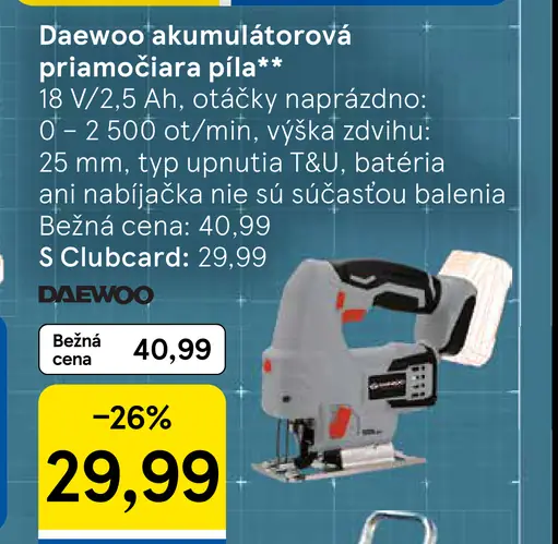 Daewoo akumulátorová priamočiara píla