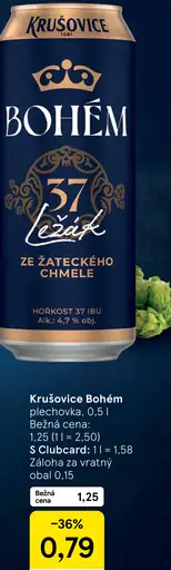 Krušovice Bohém 37 ležiak plechovka