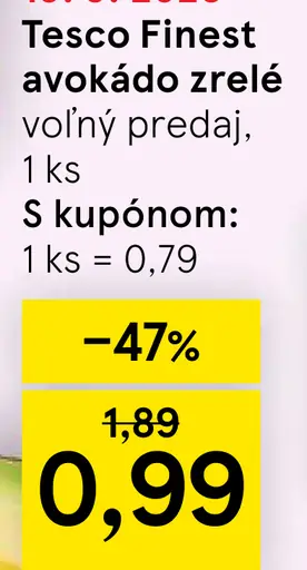 Tesco Finest avokádo zrelé – cena s kupónom Clubcard
