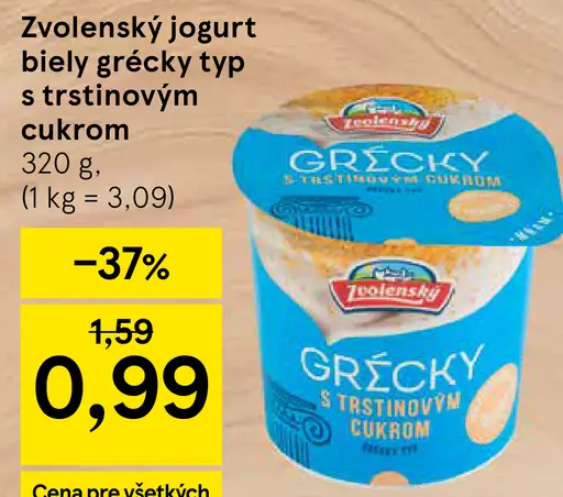 Zvolenský jogurt gréckeho typu s trstinovým cukrom