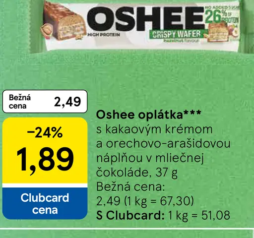 Oshee Oplátka s kakaovým krémom a orechovo-arašidovou náplňou v mliečnej čokoláde