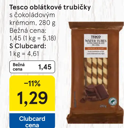 Tesco oblátkové trubičky s čokoládovým krémom