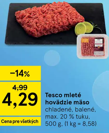 Tesco mleté hovädzie mäso chladené balené max. 20 % tuku