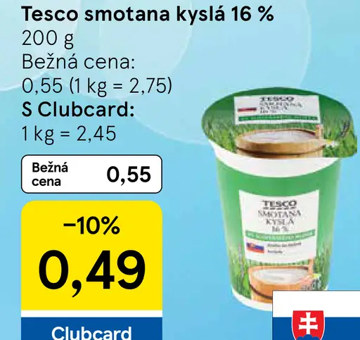 Tesco kyslá smotana 14 %