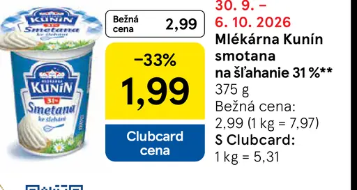 Mlieč­káreň Kunín smotana na šľahanie 31 %