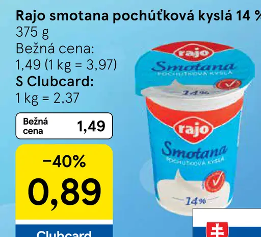 Rajo Smotana pochúťková kyslá 14%
