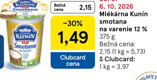Mlieč­káreň Kunín smotana na varenie 12 %