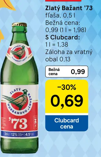 Zlatý Bažant '73 pivo vo fľaši