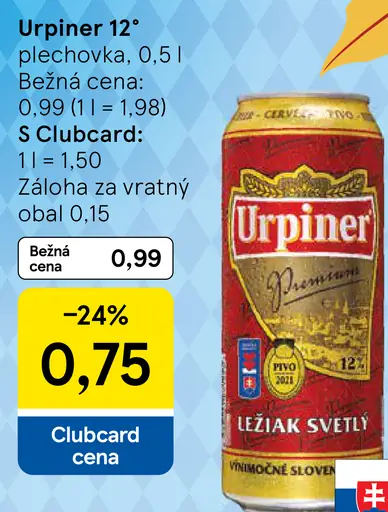 Urpiner 12° svetlé pivo plechovka