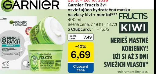 Garnier Fructis 3 v 1 osviežujúca hydratačná maska na vlasy kiwi + mentol