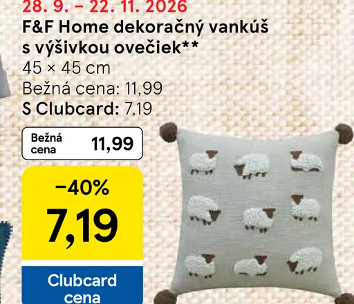 F&F Home dekoratívny vankúš s výšivkou ovečiek