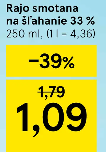 Rajo Smotana na šľahanie 33%