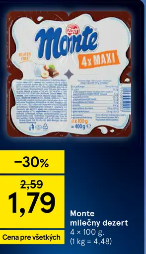 Monte mliečny dezert 4 × 100 g