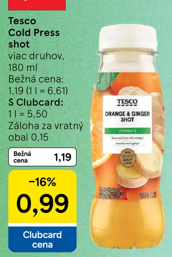 Tesco Cold Press shot Orange & Ginger, viac druhov