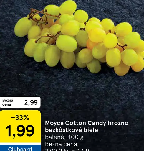 Moyca Cotton Candy hrozno bezkôstkové biele