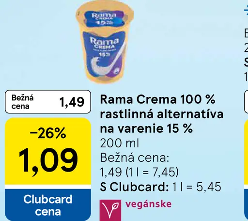 Rama Crema 100 % rastlinná alternatíva na varenie 15 %