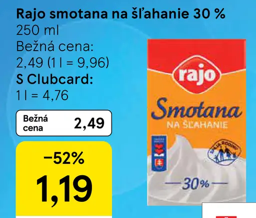 Rajo Smotana na šľahanie 30 %
