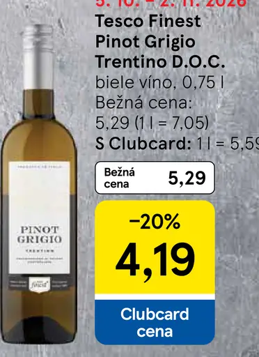 Tesco Finest Pinot Grigio Trentino D.O.C. biele víno
