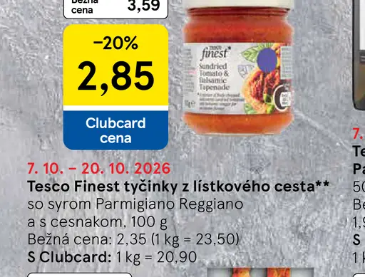 Tesco Finest tyčinky z lístkového cesta so syrom parmezán reggiano a s cesnakom