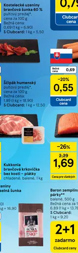Kostelecké údeniny bravčová šunka 60 %, pultový predaj