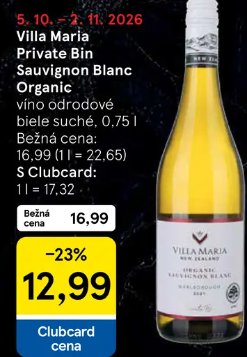 Villa Maria Private Bin Sauvignon Blanc Organic víno odrodové biele suché