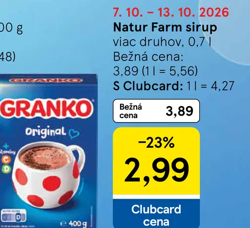 Natur Farm sirup – mango, baza
