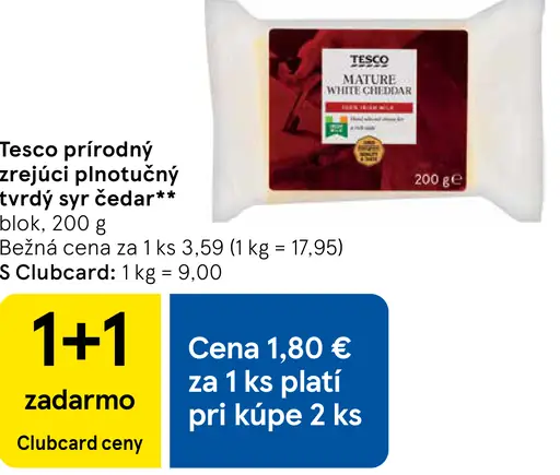 Tesco prírodný zrejúci plnotučný tvrdý syr Čedar