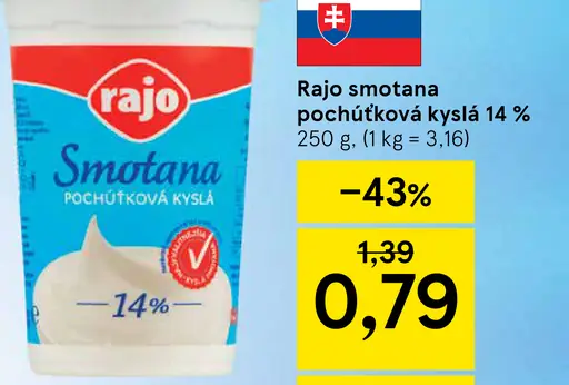 Rajo Smotana pochúťková kyslá 14%