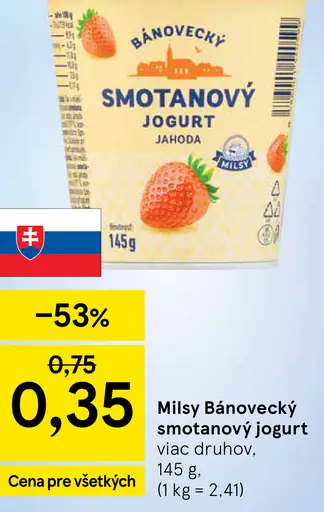 Milsy Bánovecký smotanový jogurt jahoda