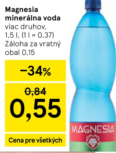 Magnesia Prírodná minerálna voda neperlivá