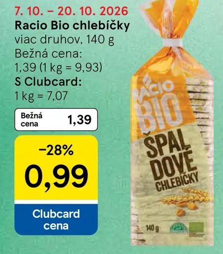 Racio Bio chlebíčky, viac druhov