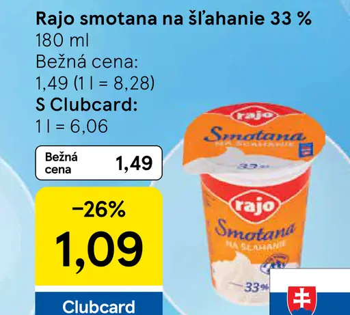 Rajo Smotana na šľahanie 33%