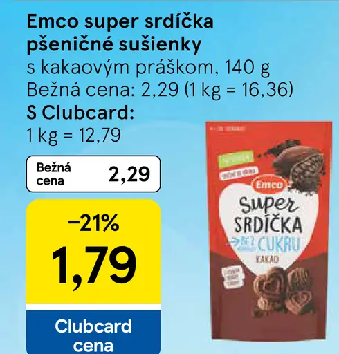 Emco super srdiečka raňajkové sušienky s kakaovým práškom