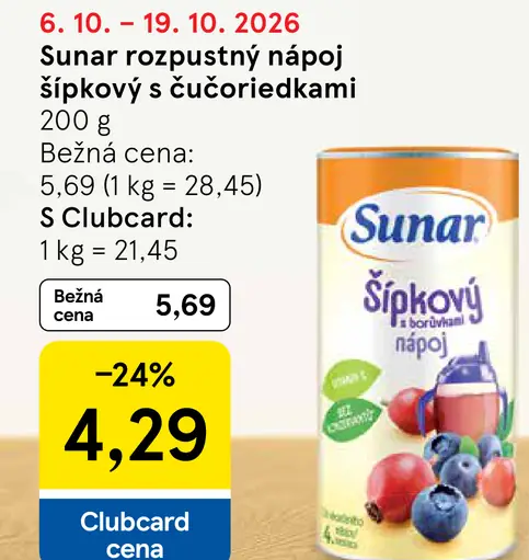 Sunar šípkový nápoj s cukornými sladidlami