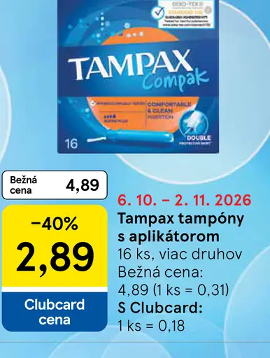Tampax tampóny s aplikátorom, viac druhov