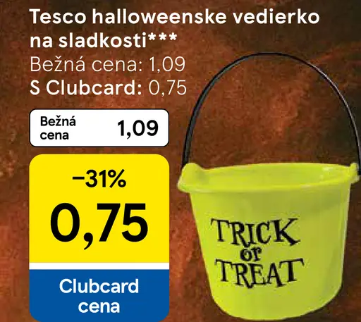 Tesco halloweenske vedierko na sladkosti