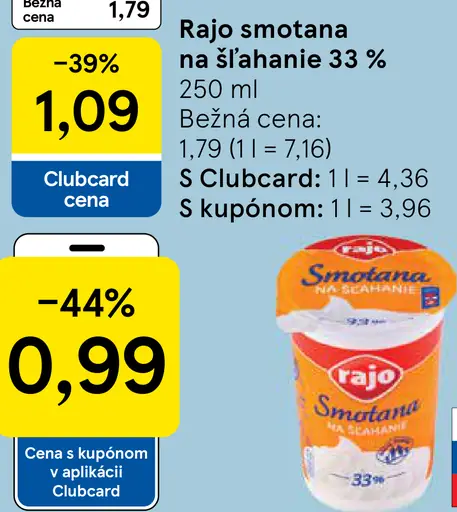 Rajo Smotana na šľahanie 33%