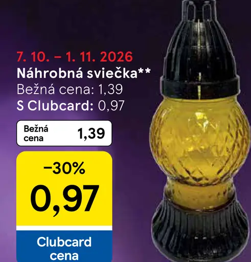 Náhrobná sviečka sklenená, viac farieb