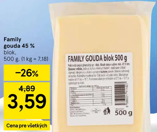 Family gouda 45 % blok
