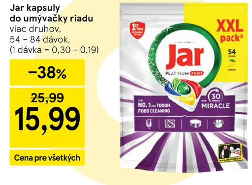 Jar Platinum Plus kapsuly do umývačky riadu XXL pack