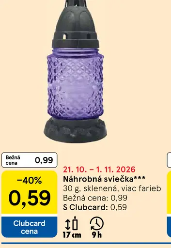 Náhrobná sviečka sklenená, viac farieb