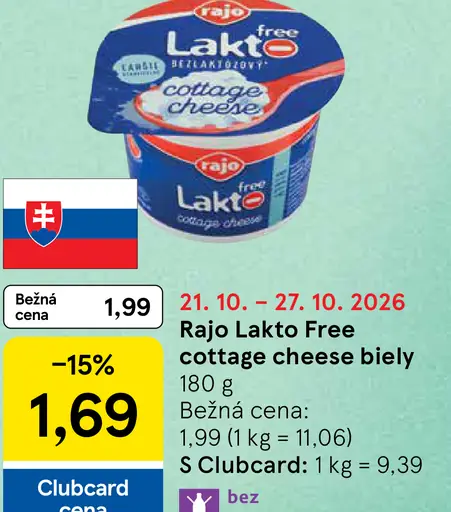 Rajo Lakto Free Cottage Cheese biely