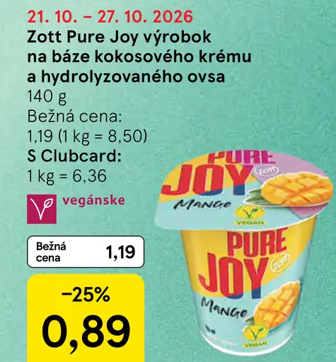 Zott Pure Joy Výrobok na báze kokosového krému a hydrolyzovaného ovsa
