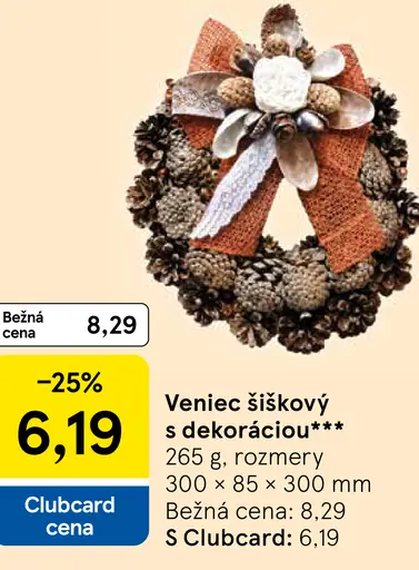 Veniec šiškový s dekoráciou, rozmery 300 × 85 × 300 mm