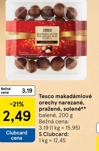 Tesco makadámiové orechy nepražené, pražené, solené