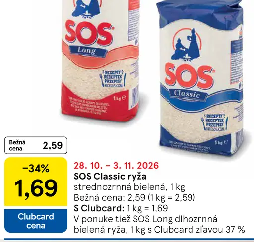 SOS Classic strednozrnná ryža bielená