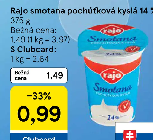 Rajo Smotana pochúťková kyslá 14%