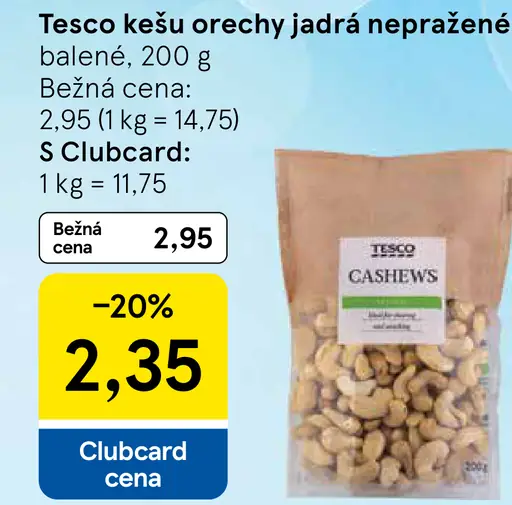 Tesco kešu orechy jadrá nepražené