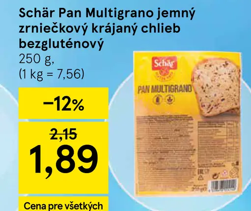 Schär Pan Multigrano jemný zrniečkový krájaný chlieb bezgluténový