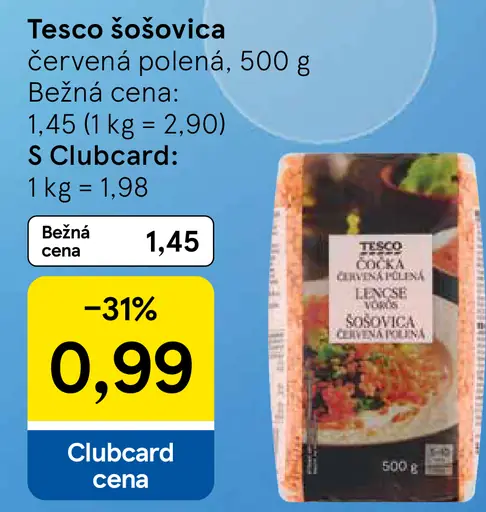 Tesco šošovica červená polená